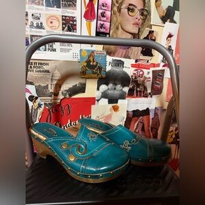 Spring Step Teal Mules with Embellishments